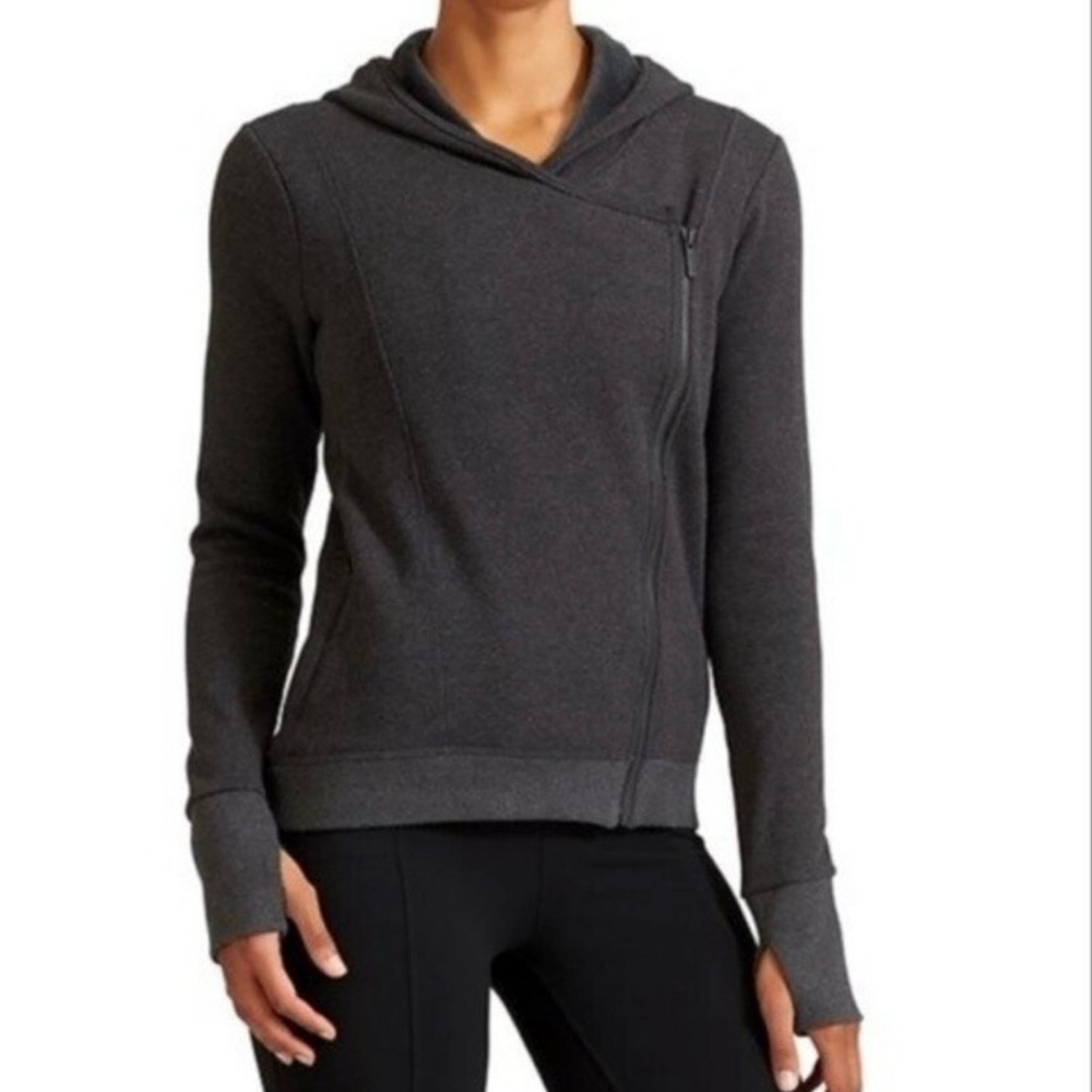 Athleta Cozy Karma Fleece Lined Zip Front Asymmetrical a hoodie Small Gray